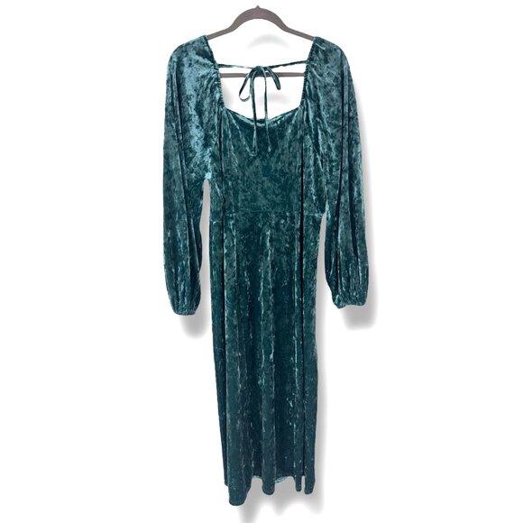 Green Crushed Velvet Square Neck Maxi Dress‎ Size 14W Plus Size X Balloon Sleeve - Picture 5 of 8